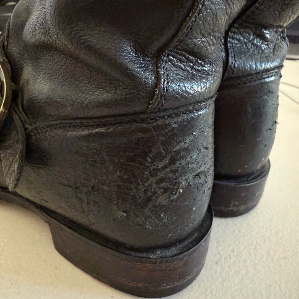 FRYE Veronica Short Harness Black Leather Moto Biker Boots Grunge Core Size 6.5 - Picture 10 of 14